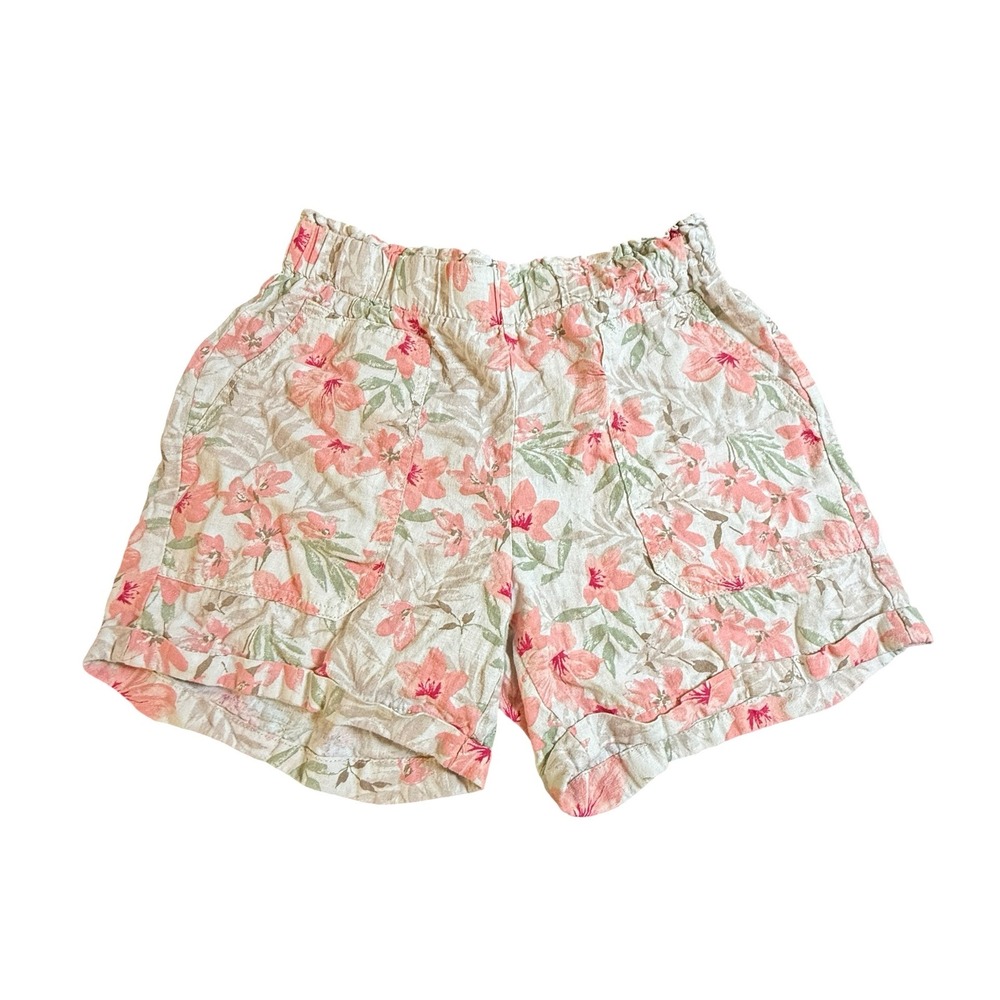 Briggs Womens Floral Linen Blend Pull On Shorts Pink Peach Tropical Size M